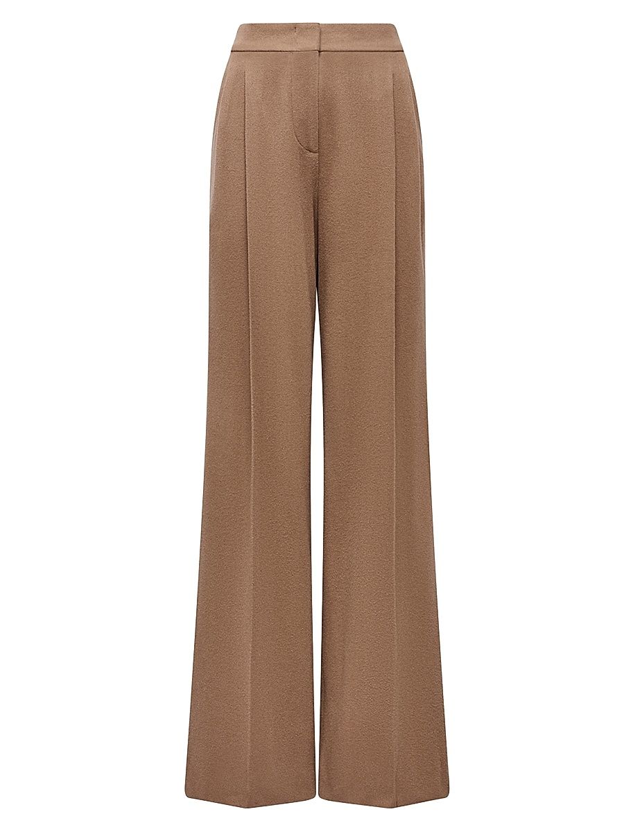 Women's Cashmere Pleated Trousers - Camel - Size 14