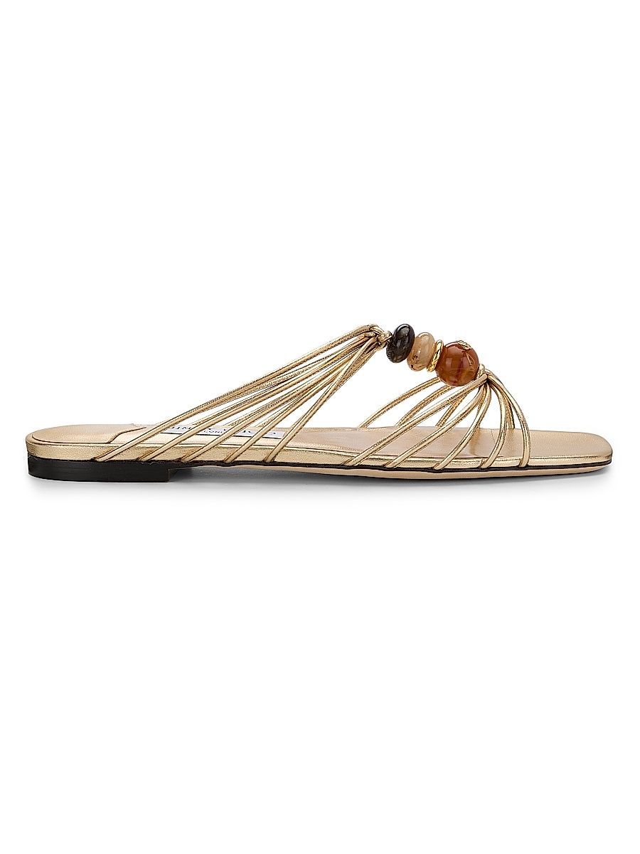 Women's Lova Multi-Strap Beaded Leather Mules - Gold - Size 12