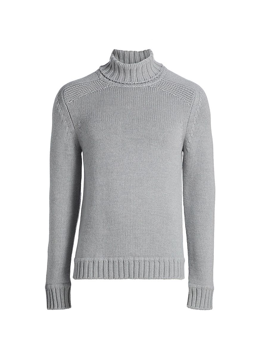 Men's COLLECTION Chunky Tutleneck Wool Sweater - Light Grey - Size XL