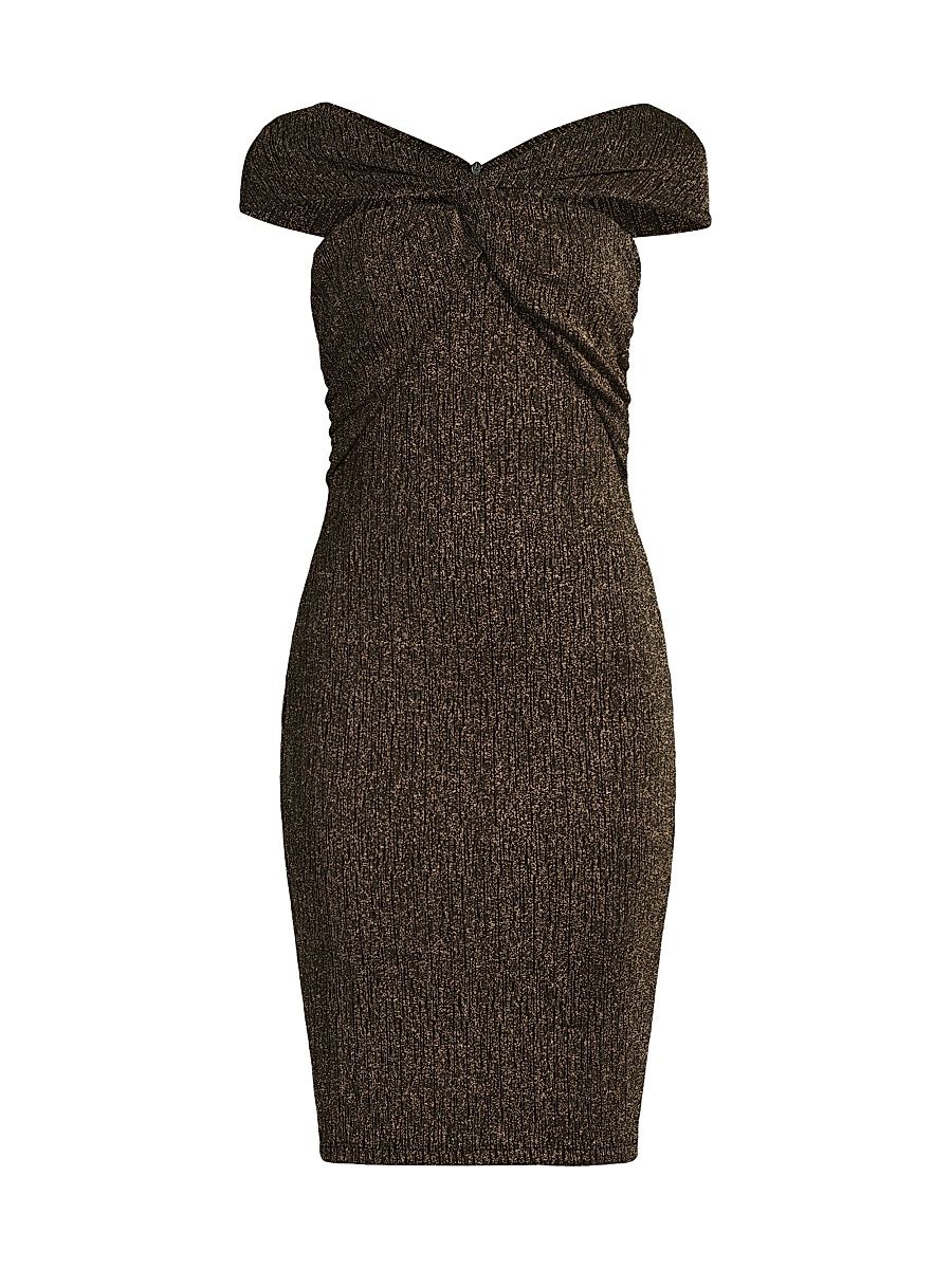 Women's Delahart Twist-Front Off-The-Shoulder Sheath Dress - Golden Noir - Size 6