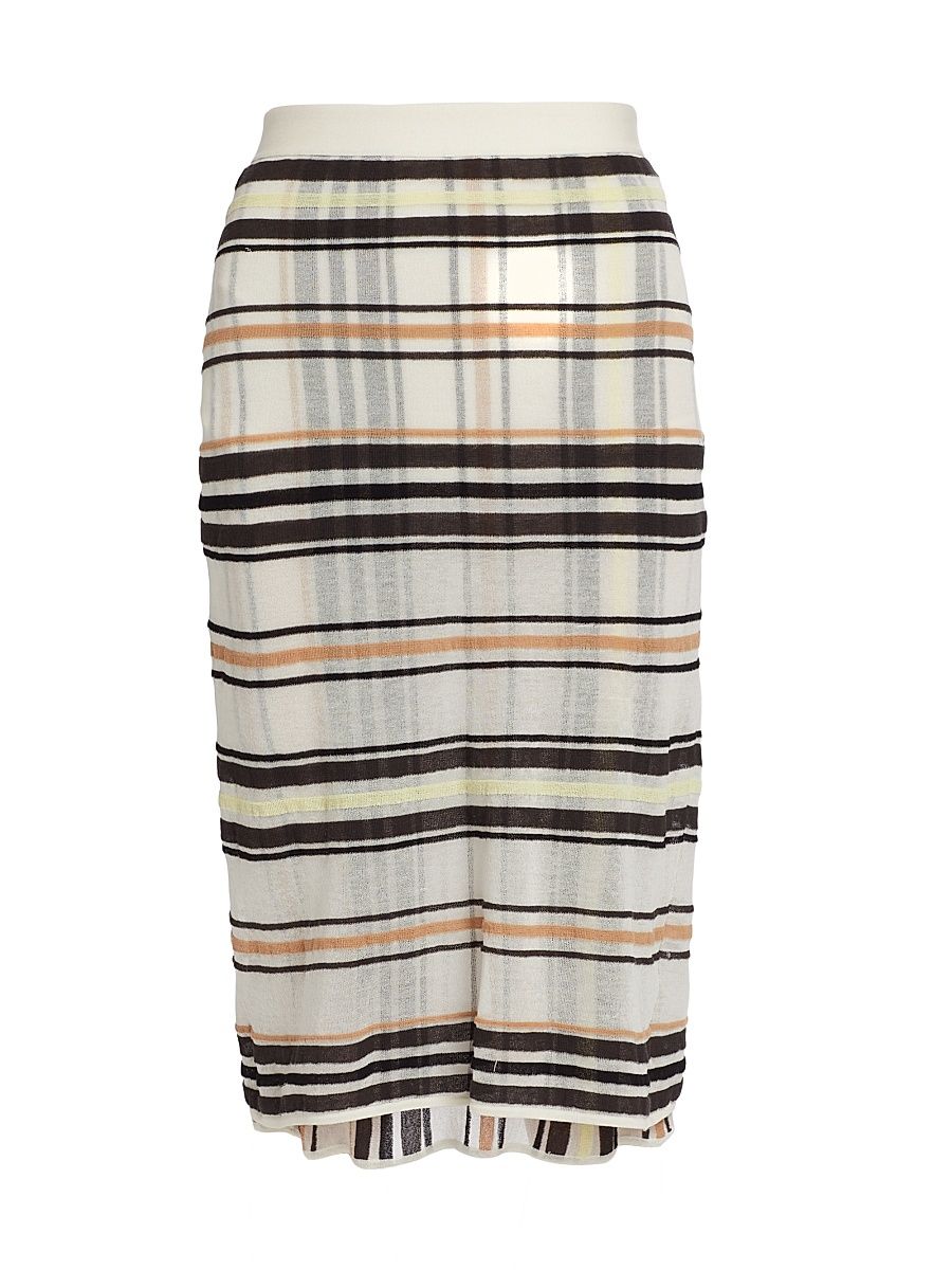 Women's Stripe Cotton-Blend Midi-Skirt - Dove Yellow - Size Large