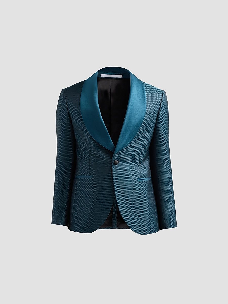 Men's Geometric Jacquard Wool-Blend Dinner Jacket - Teal Blue - Size 48