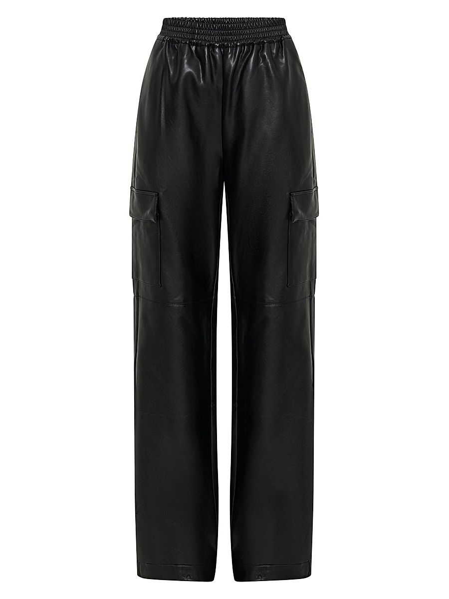 Women's Edwina Faux Leather Cargo Pants - Black - Size 12