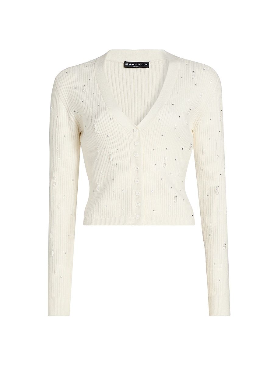 Women's Lili Crystal-Embellished Cardigan - White - Size XL