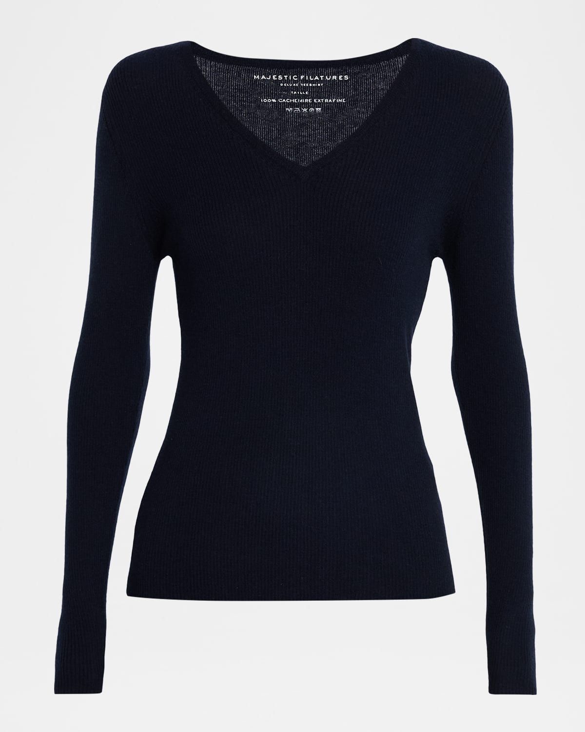 Cashmere Rib Knit V-Neck Sweater