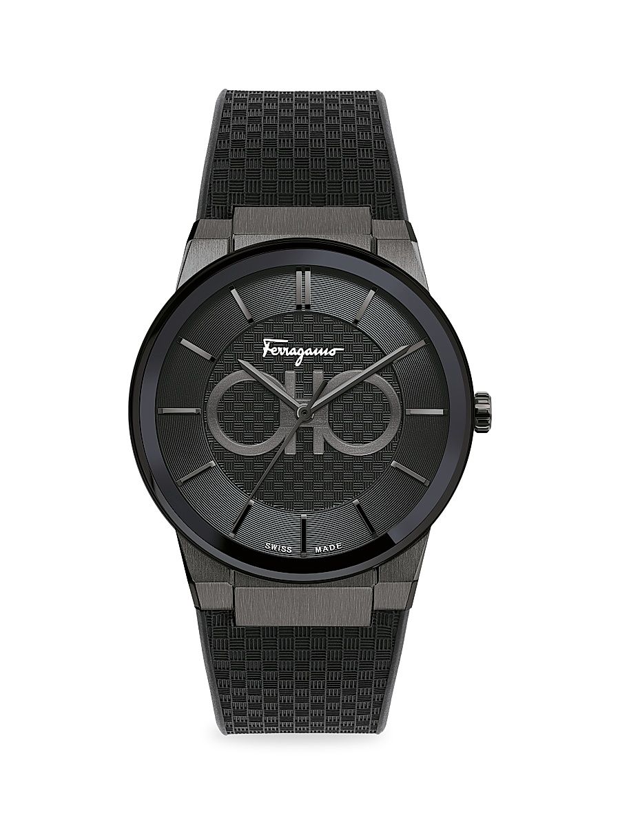 Men's Sapphire Black IP & Rubber Strap Watch - Black