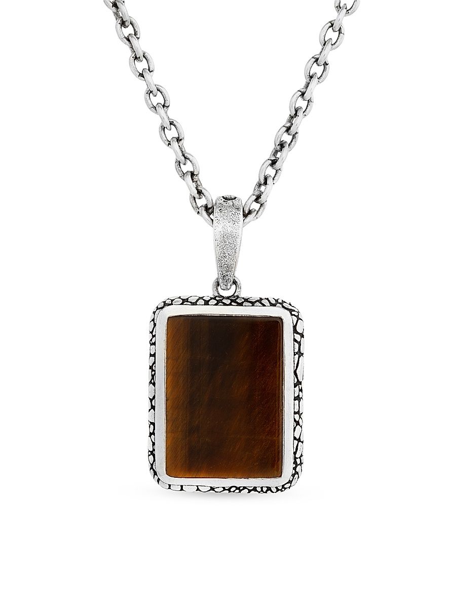 Men's Snakeskin Sterling Silver & Tiger's Eye Pendant Necklace - Silver