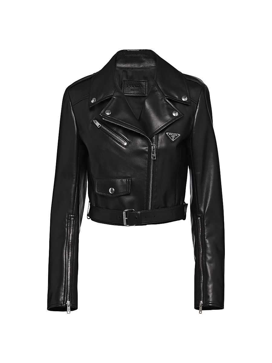 Women's Nappa Leather Biker Jacket - Black - Size 4