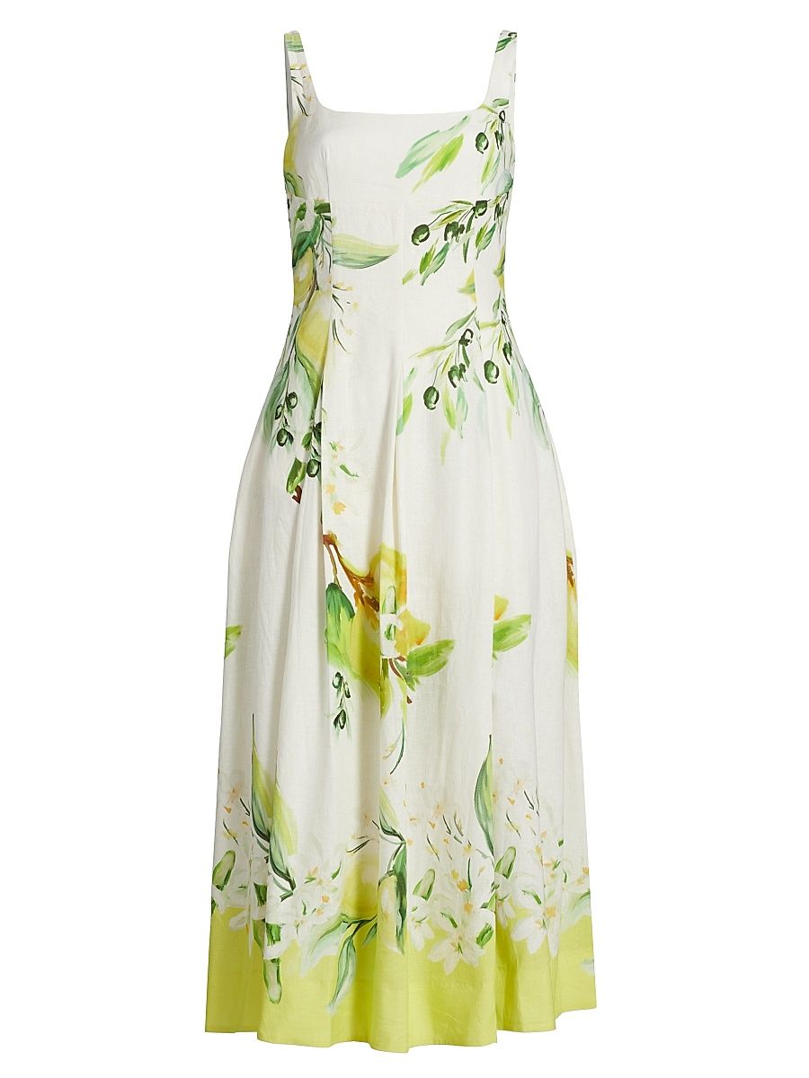 Women's Alexandra Floral Panelled Midi-Dress - Anisa Ivory Lemon - Size 4