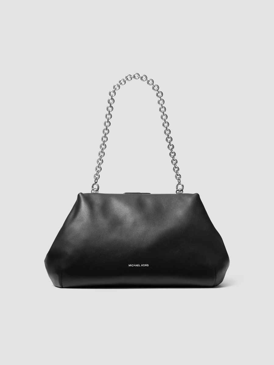 MICHAEL Michael Kors Women's Goldie Large Cloud Leather Frame Clutch - Black