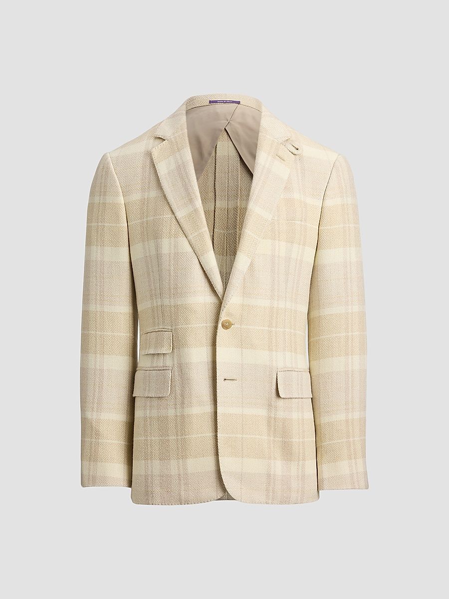 Men's Kent Plaid Silk-Linen-Cashmere Single-Breasted Sport Coat - Champagne Multi - Size 38