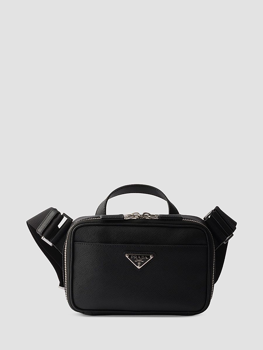 Men's Saffiano Leather Shoulder Bag - Black