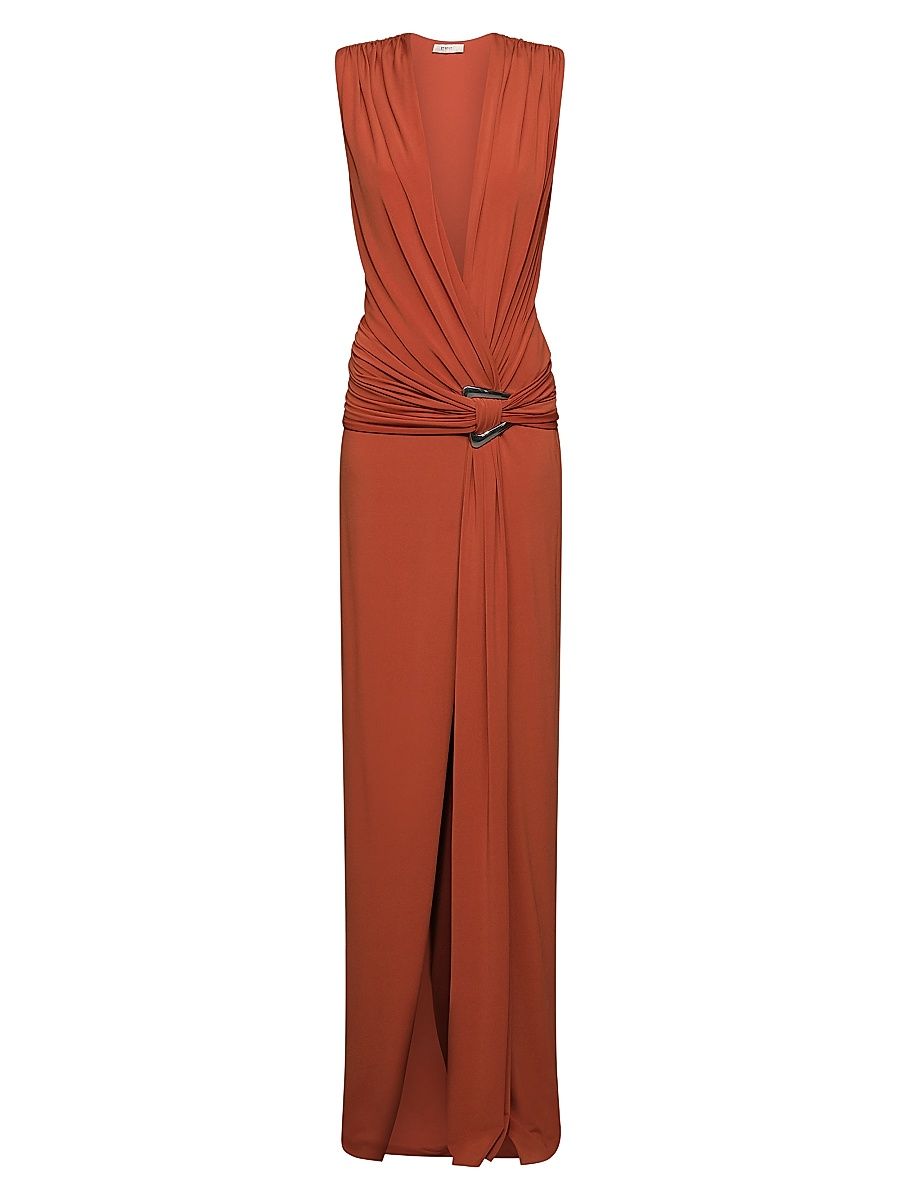 Women's Jil Draped Plunge-Neck Gown - Terracotta - Size 12