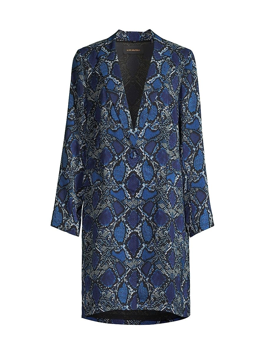 Women's Leah Snakeskin Print Single-Button Overcoat - Ocean Multi - Size XS