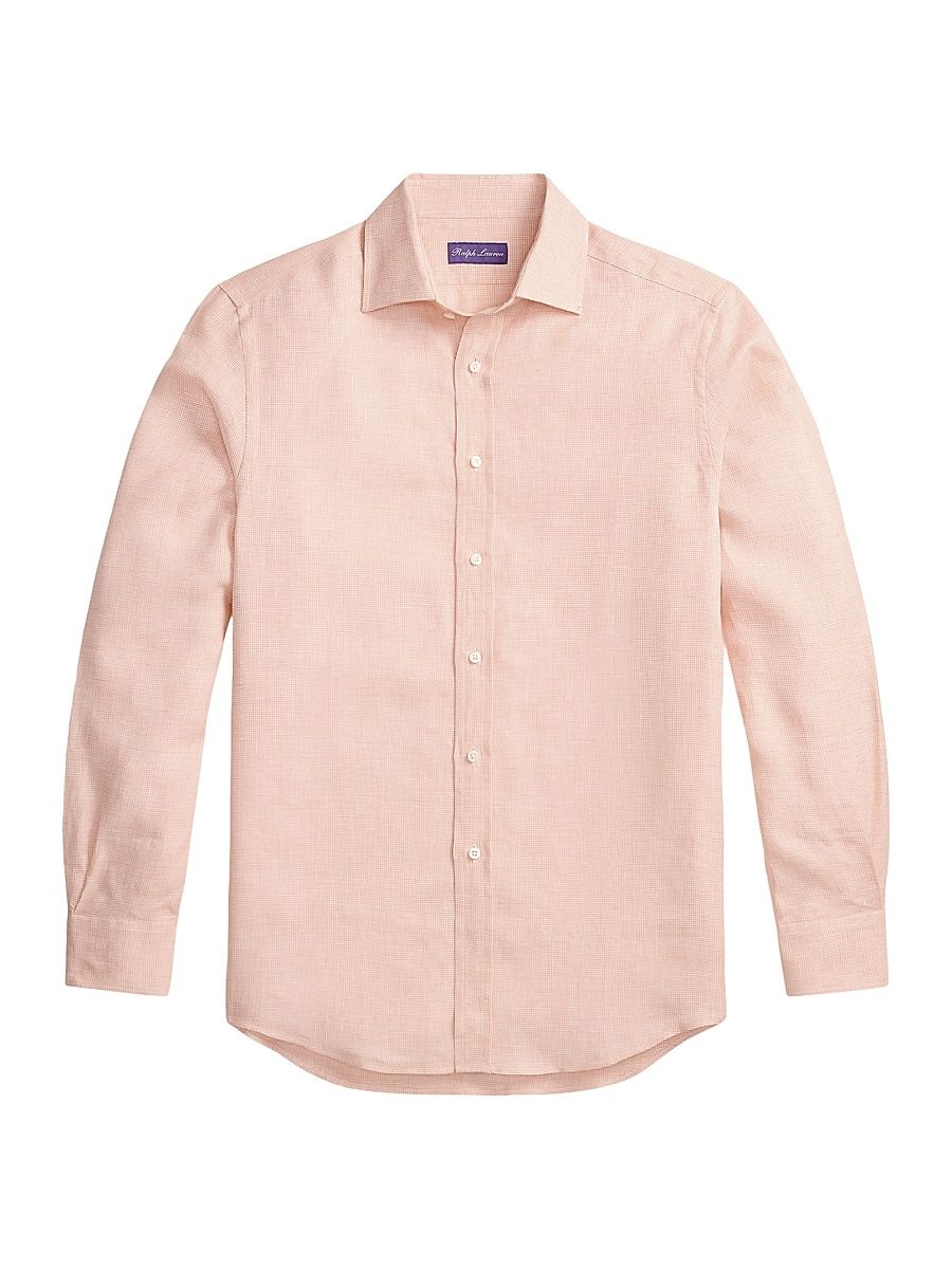 Men's Houndstooth Linen Long-Sleeve Sport Shirt - Spearmint - Size XXL