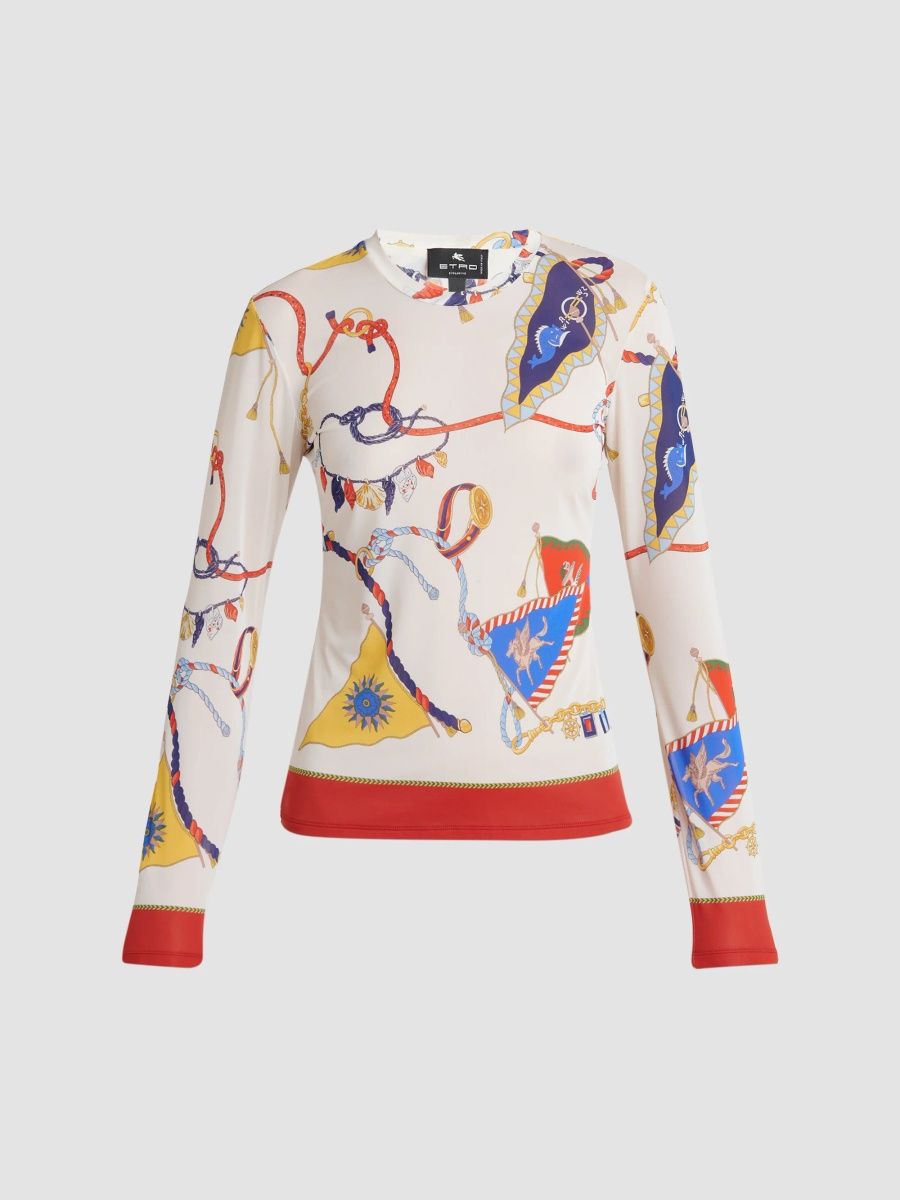 Etro Women's Status Print Jersey Top - Print On White Base - Size Large
