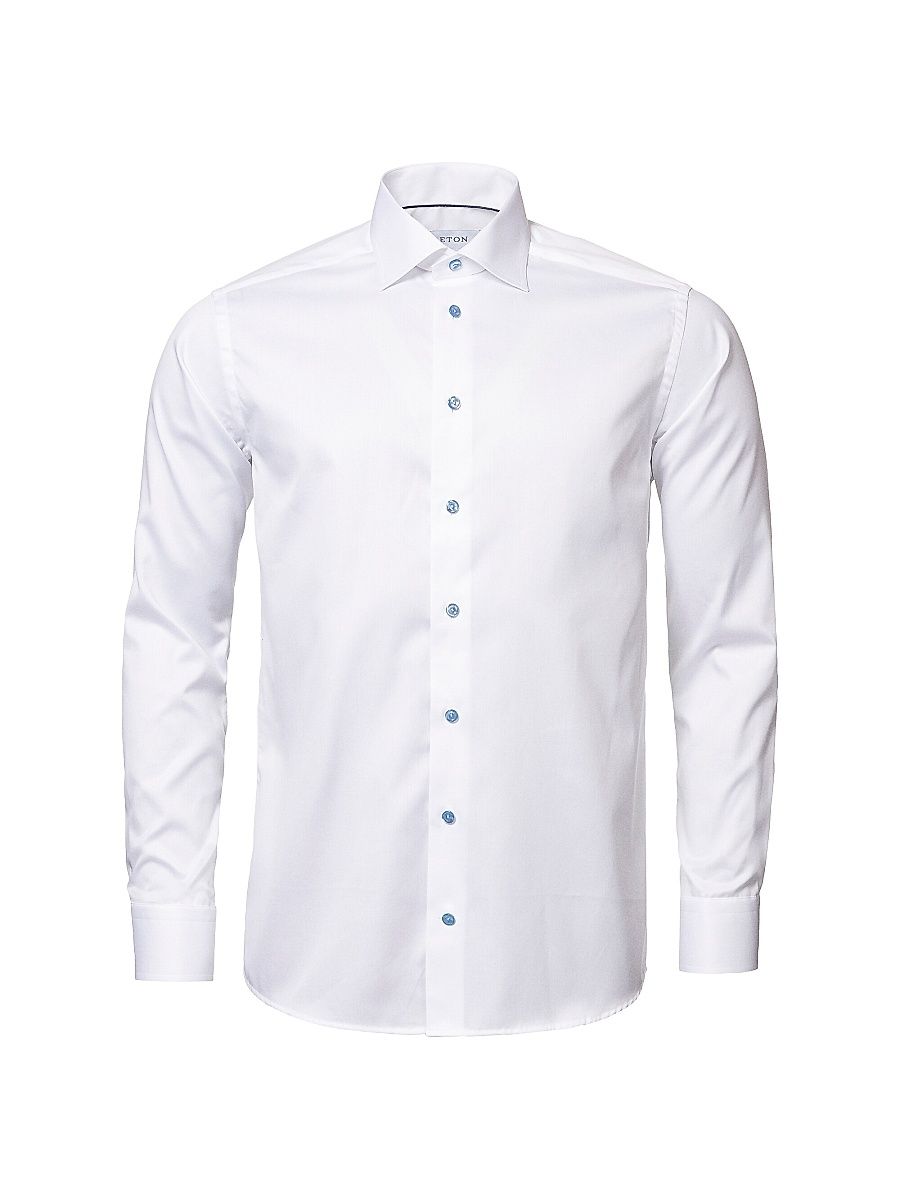 Men's Slim-Fit Twill Shirt - White Navy - Size 17.5