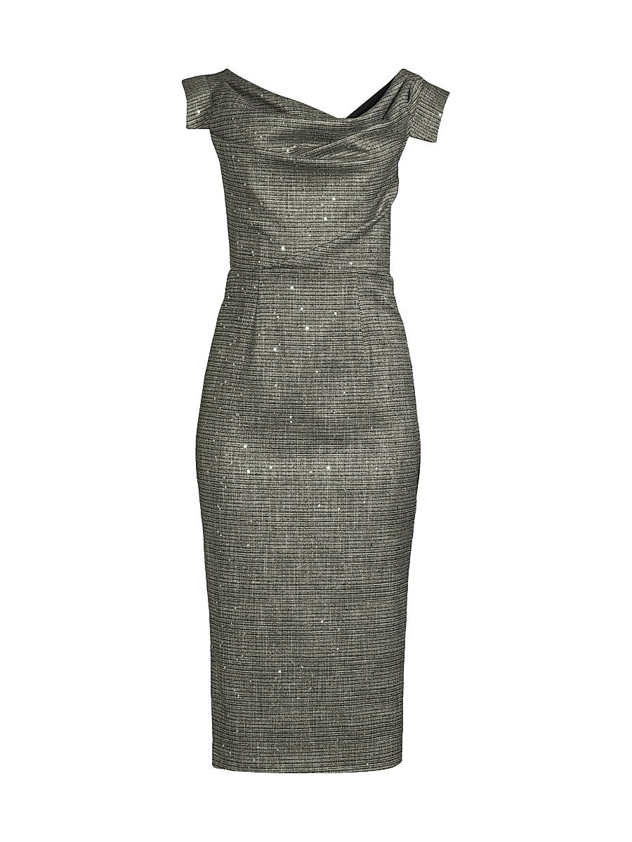 Women's Jacqueline Plaid Suiting Midi-Dress - Metallic Plaid - Size 14