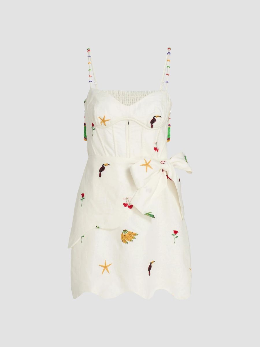 Farm Rio Women's `Cool Day Embroidered Mini Dress - Off White - Size XL