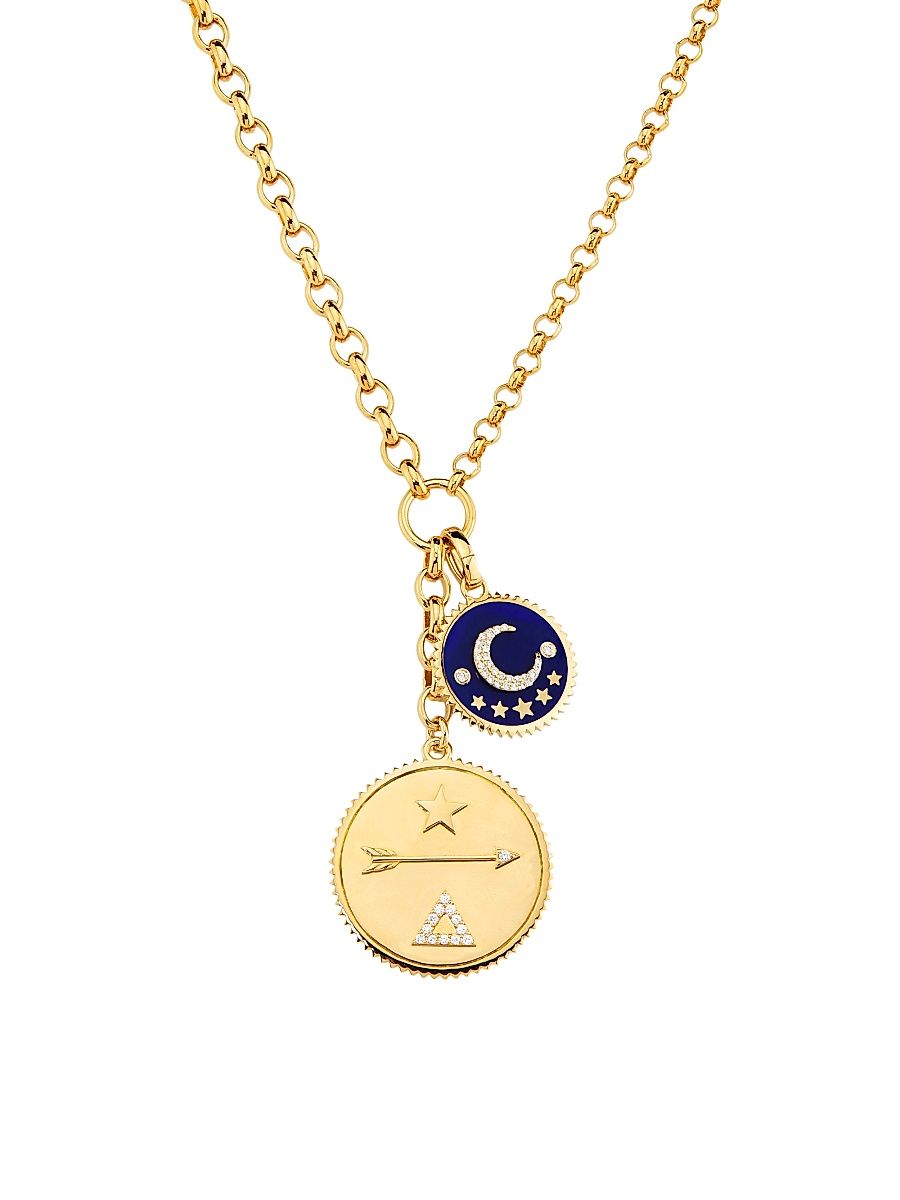 Women's Dream & Karma 18K Yellow Gold, 0.30 TCW Diamond & Enamel Double Pendant Necklace - Gold
