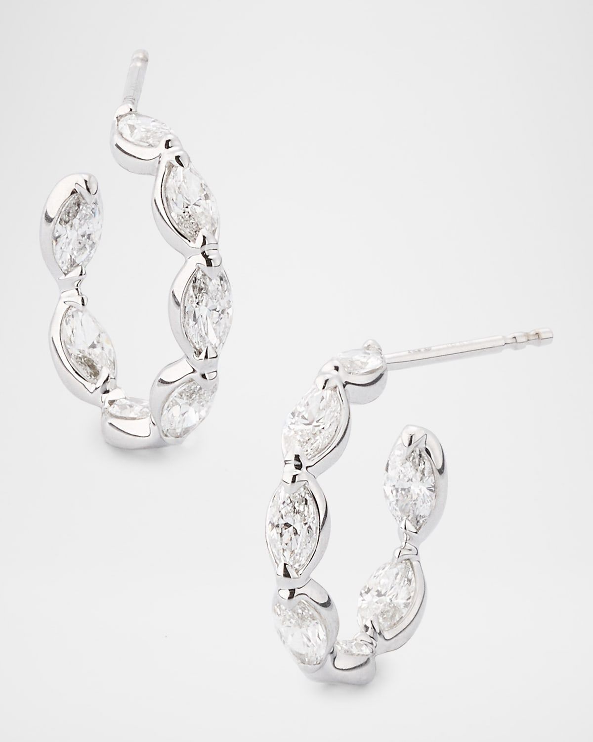 18K White Gold Inside Out Diamond Hoop Earrings, 2.10tcw, 0.5"L