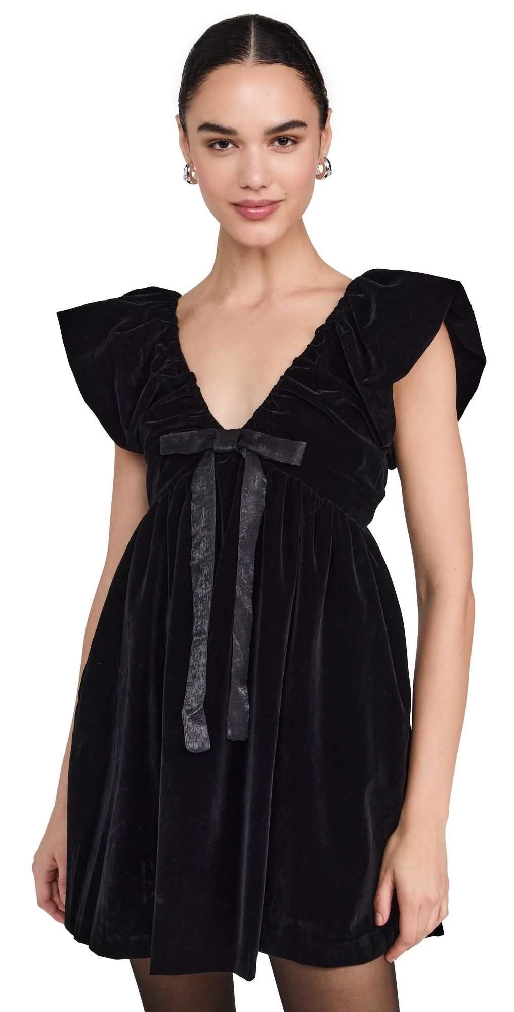 endless rose Velvet Satin Bow Mini Dress Black XS