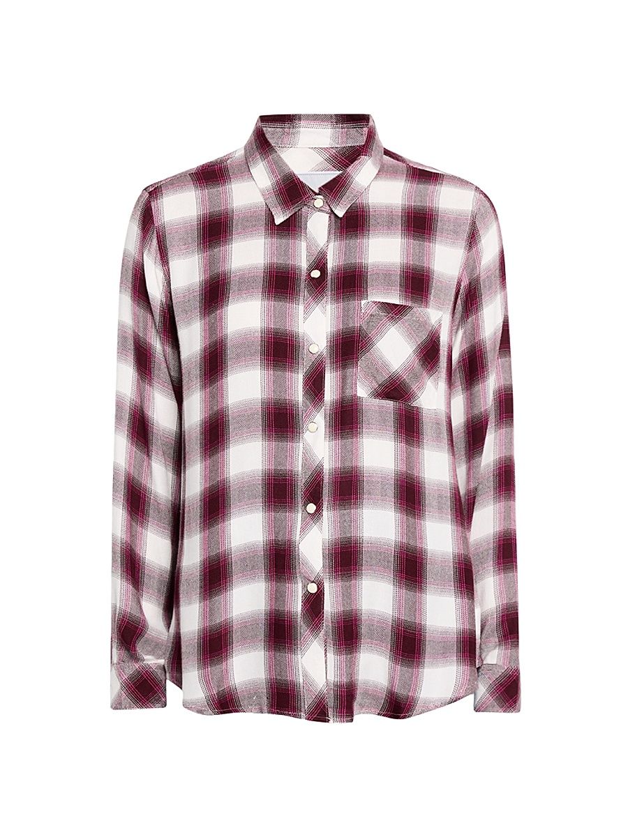 Women's Hunter Plaid Snap-Front Long-Sleeve Shirt - Raspberry - Size Large