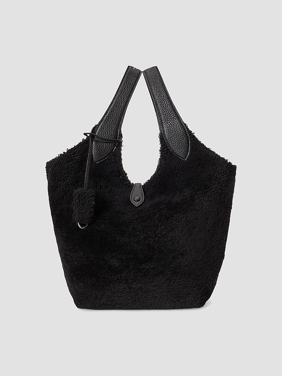 Polo Ralph Lauren Women's Medium Polo Play Shearling & Leather Tote Bag - Black