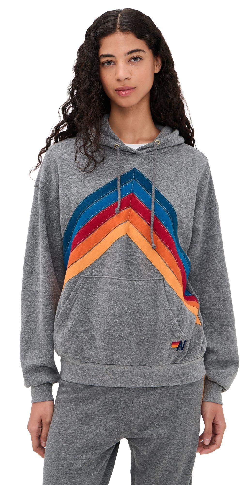Aviator Nation Mountain Stitch Chevron Hoodie Heather Grey S
