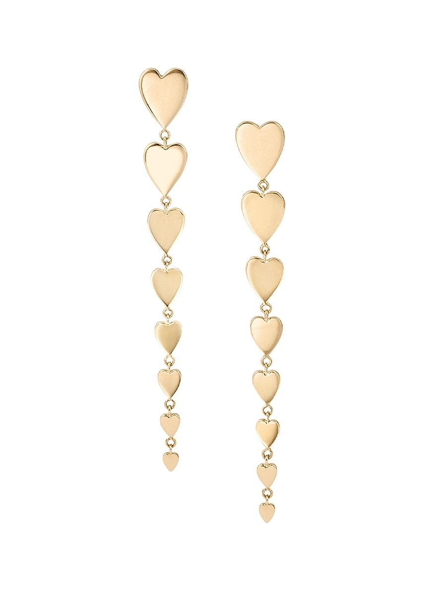 Women's 14K Yellow Gold Linear Heart Earrings - Yellow Gold