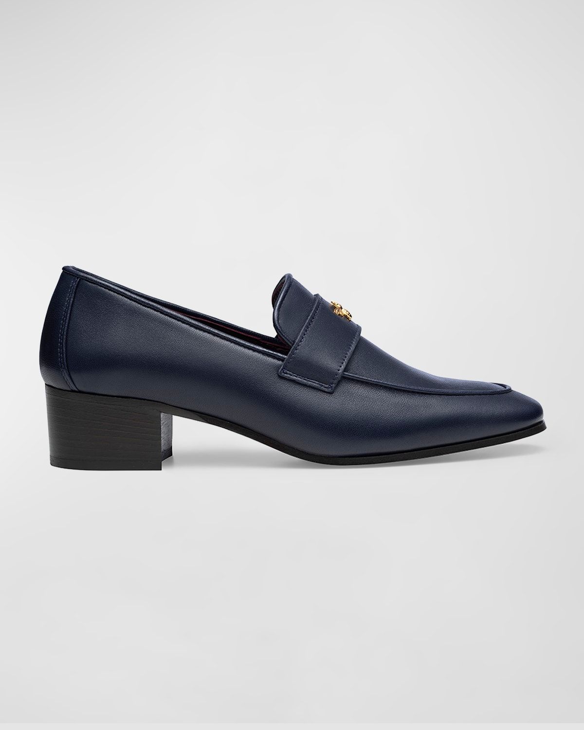 Leather Medallion Heeled Loafers