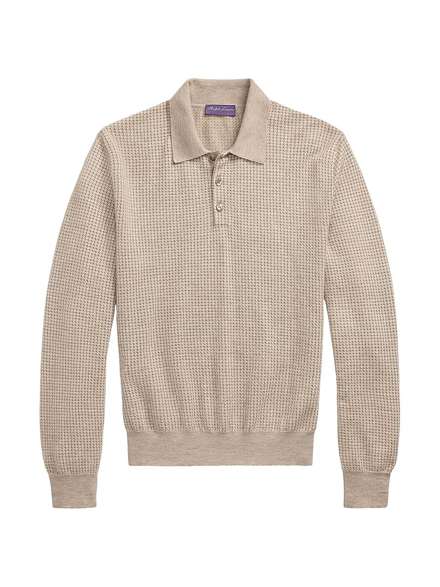 Men's Houndstooth Cashmere Polo Sweater - Truffle Multi - Size XL