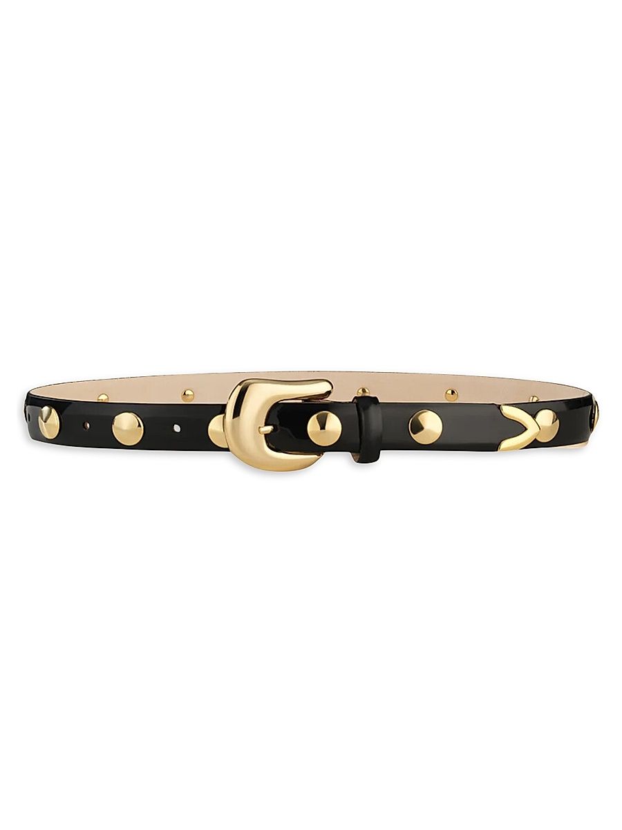 Women's Leather Studded Belt - Black - Size Small