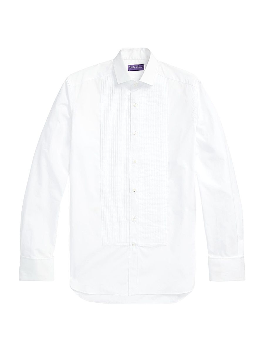 Men's Dexter Cotton Pleated Long-Sleeve Shirt - White - Size 16.5