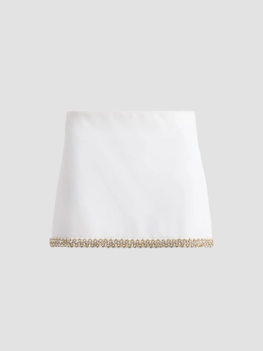 ALICE + OLIVIA Women's Rubi Embellished Low-Rise Micro Skirt - Off White - Size 14