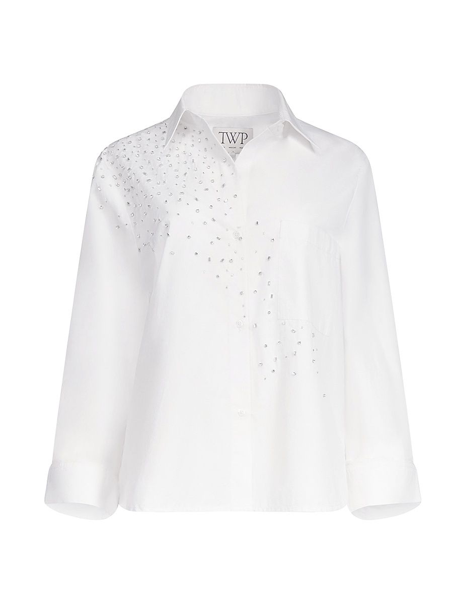 Women's Next Morning Embellished Cotton Shirt - White - Size XS