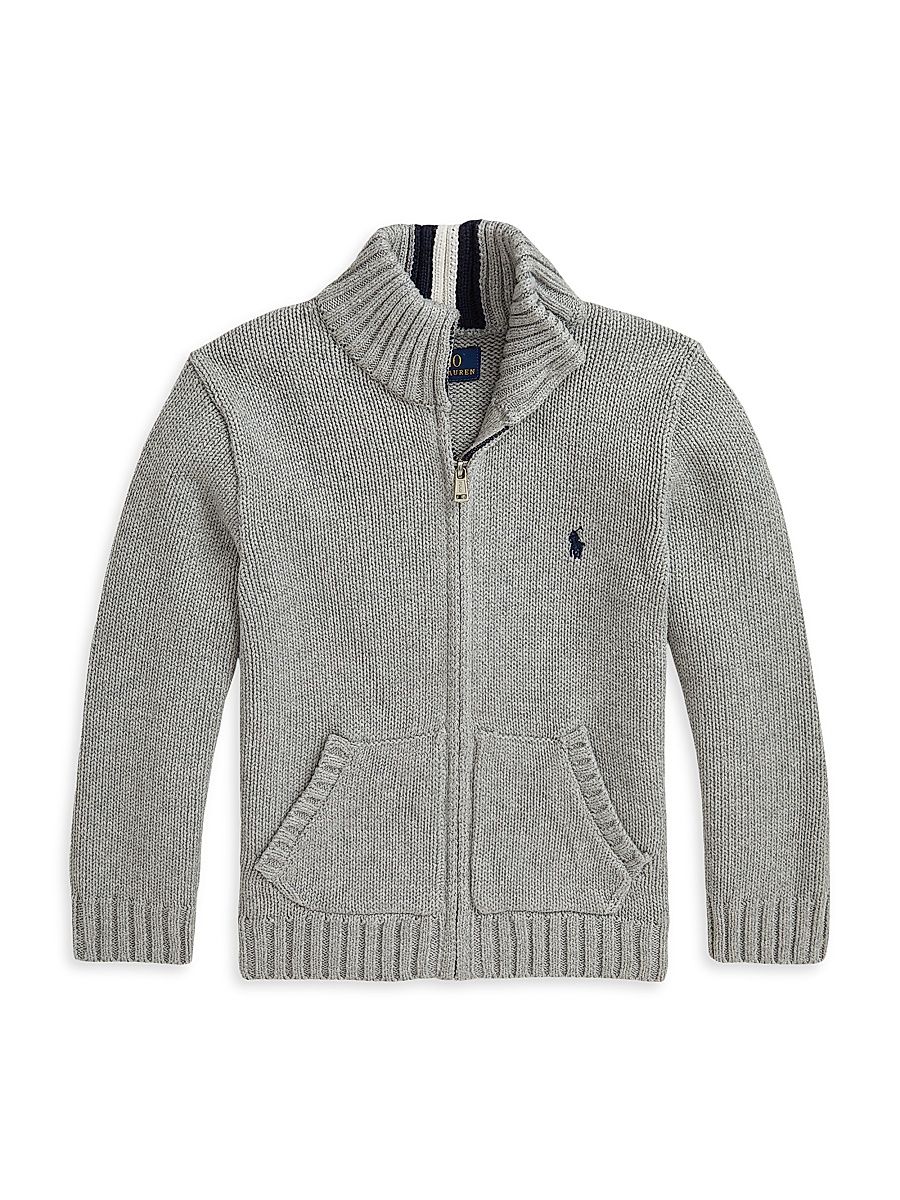 Little Boy's & Boy's Knit Zip-Up Jacket - Heather Grey - Size 16
