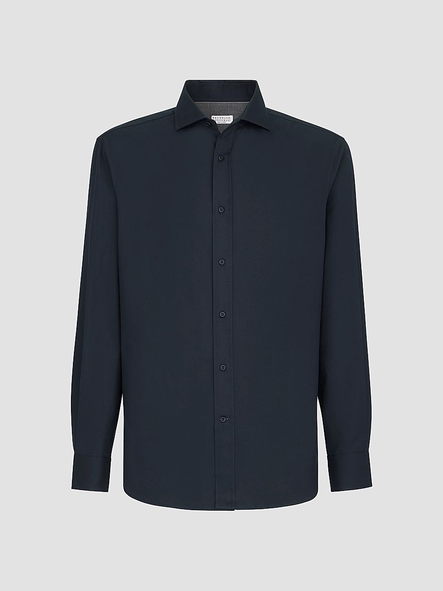 Men's Garment-Dyed Twill Shirt with Spread Collar - Navy Blue - Size XXXL
