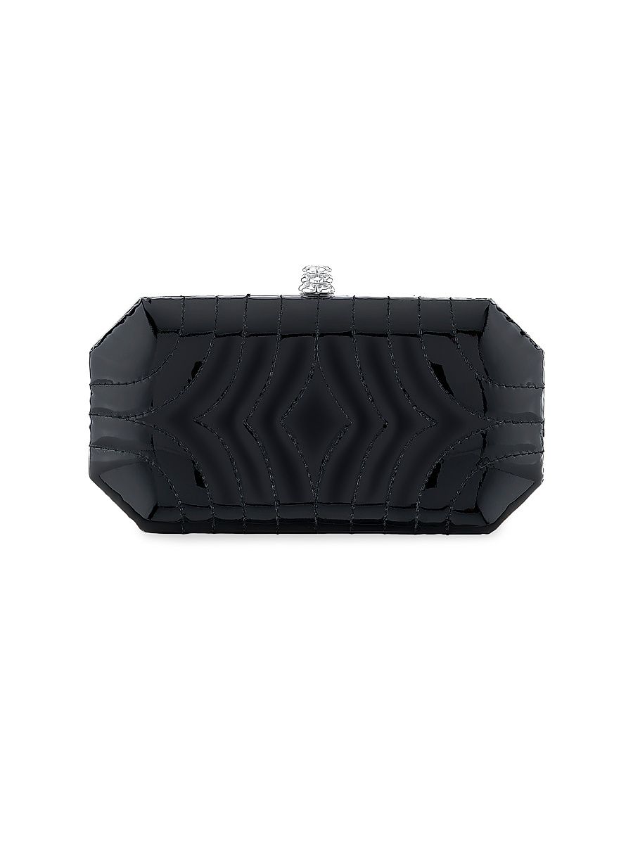Women's Perry Clutch Small in Custom Quilted Patent Leather with Silver Hardware - Black