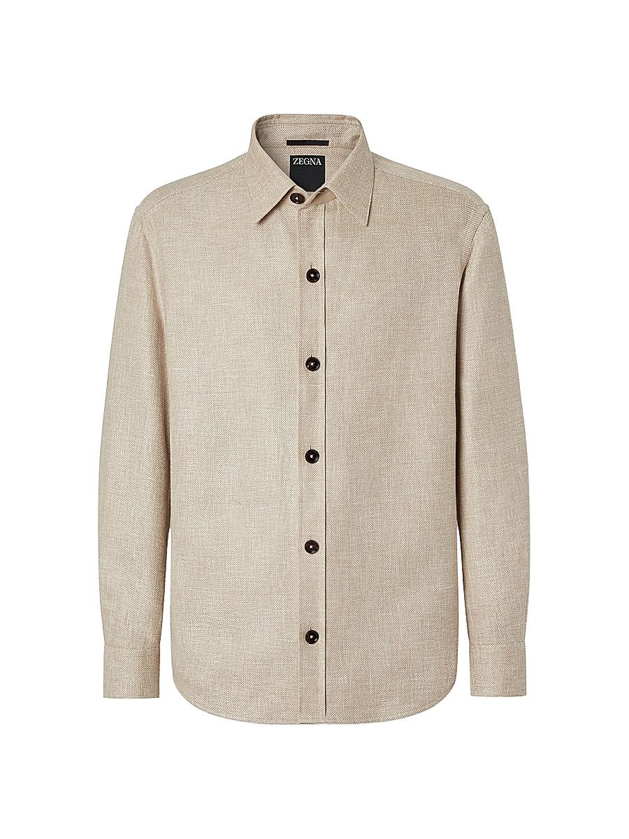 Men's Cashmere Linen and Silk Overshirt - Beige - Size XXL