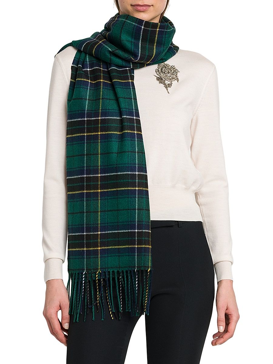 Women's St Tartan Silk-Wool Scarf - Green Blue