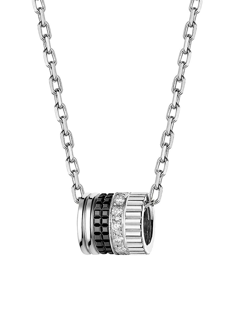 Quatre Black Edition 18K White Gold, PVD, & 0.17 TCW Diamond Pendant Necklace - White Gold
