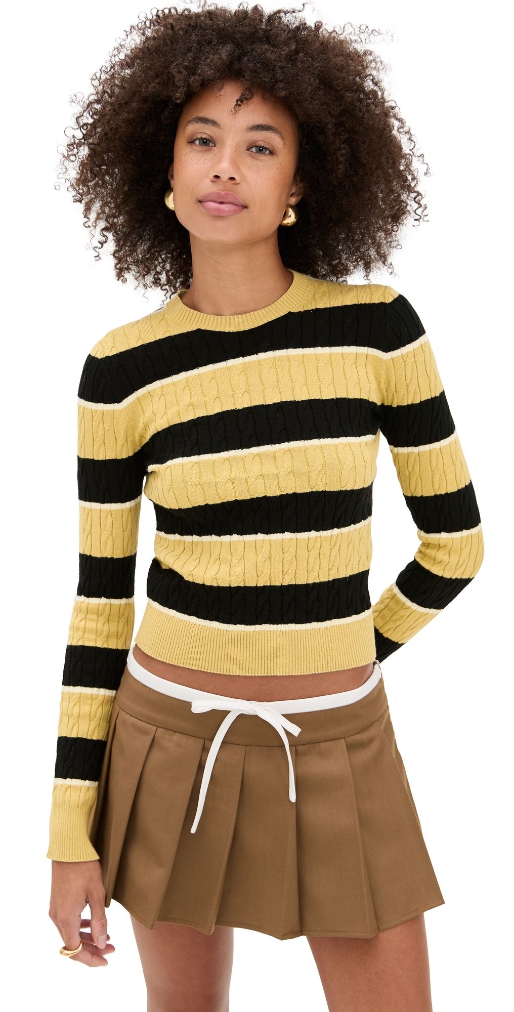 State & Lake Cable Knit Pullover Ivory/Navy/Yellow L