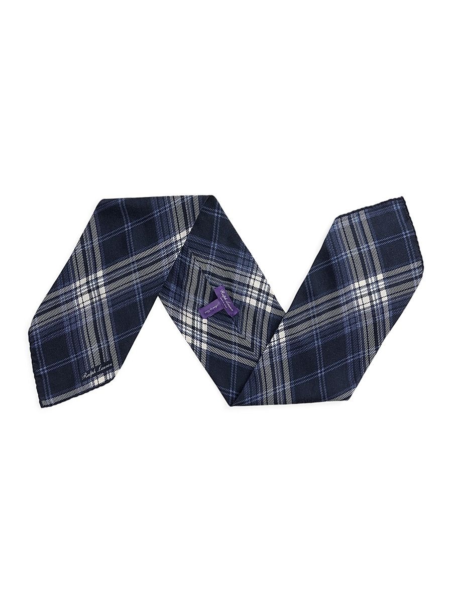 Men's Plaid Cashmere-Silk Neckerchief - Navy
