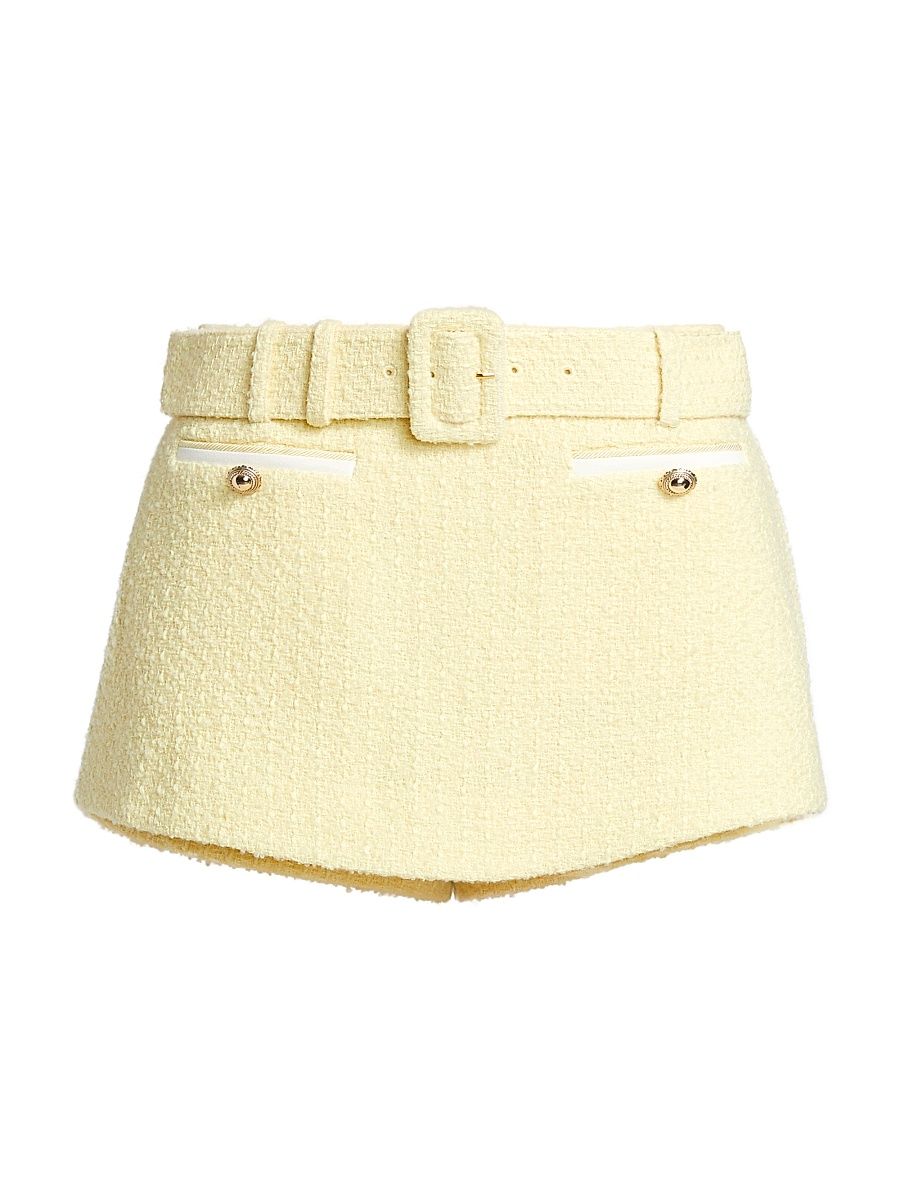 Women's Bouclé Tweed Belted Skort - Yellow - Size 12