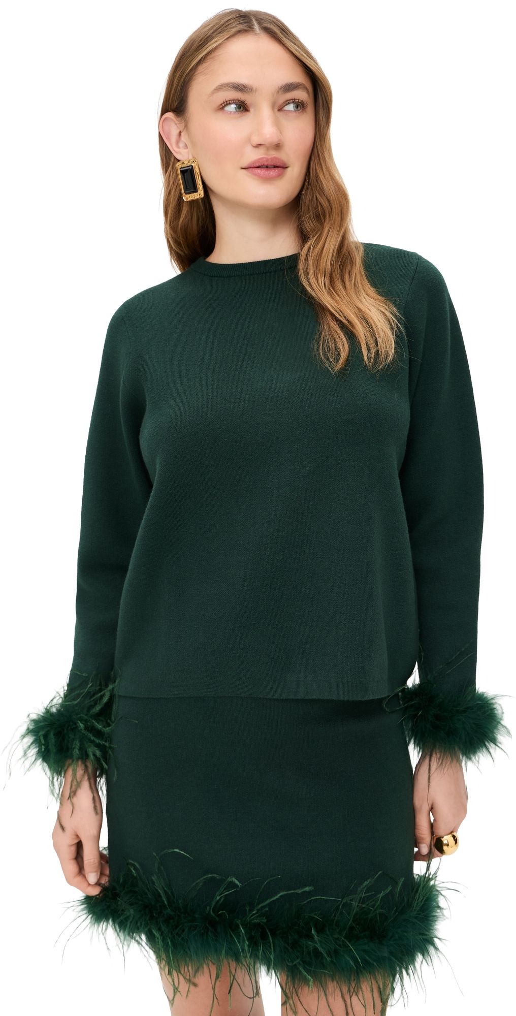 Never Fully Dressed Jamie Sweater with Feather Trim Green M
