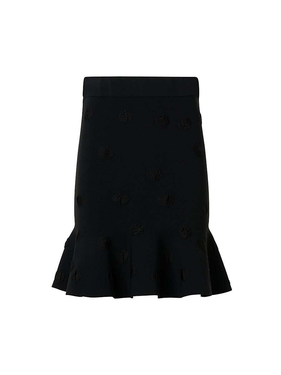 Women's Dot Knit Flared Knee-Length Skirt - Black - Size 16