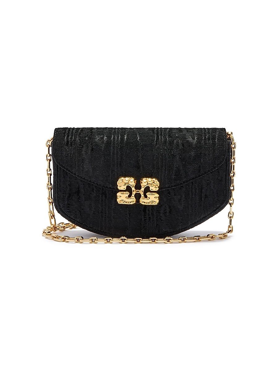 Women's Lulu Velvet Moire Wallet On Chain - Black