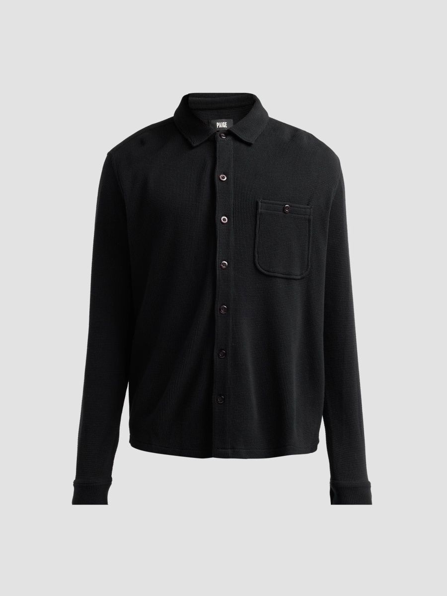 Paige Men's Hollander Waffle-Knit Cotton Shirt - Black - Size XXL