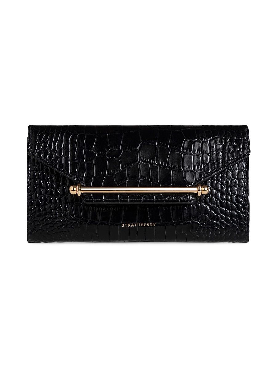 Women's Multrees Crocodile-Embossed Leather Chain Wallet - Black